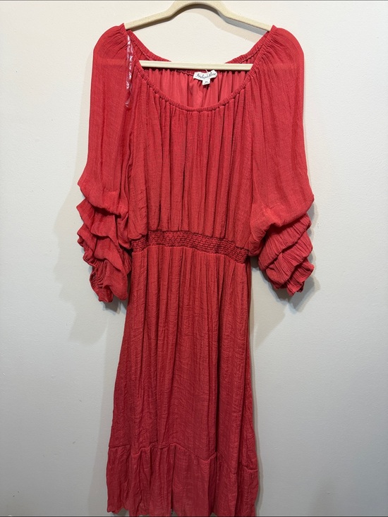 indigo Rose Dresses & Skirts - Flowy Ruffled Midi Dress in dark coral 2666
